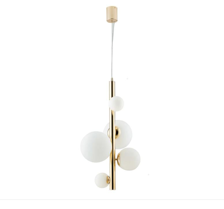 Sospensione 5 luci sfera vetro opale struttura oro lucido 5XG9 non incl. HERA Sospensione 5 luci sfera vetro opale struttura oro lucido 5XG9 non incl. HERA